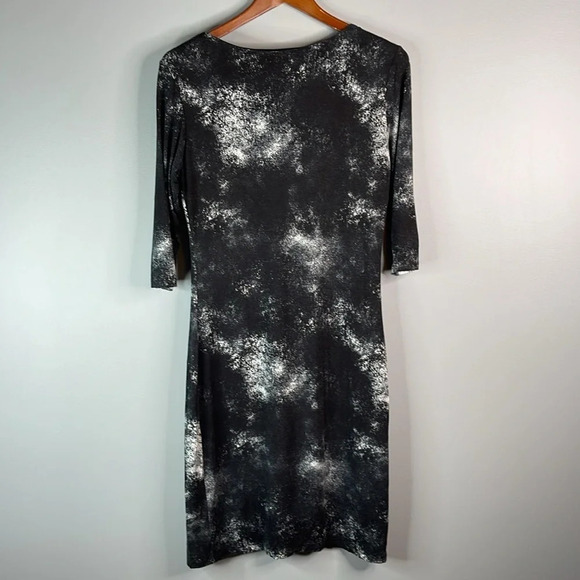 SMASHED LEMON Black Splatter Print Sheath Dress 1/2 Sleeve Midi Cosmic Space 8 - Picture 6 of 9